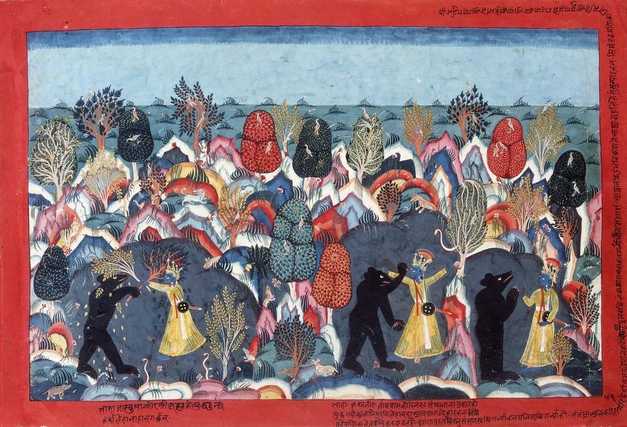 Krishna kämpft gegen Jambavata, den König der Bären, um 1775 von Nepalese School