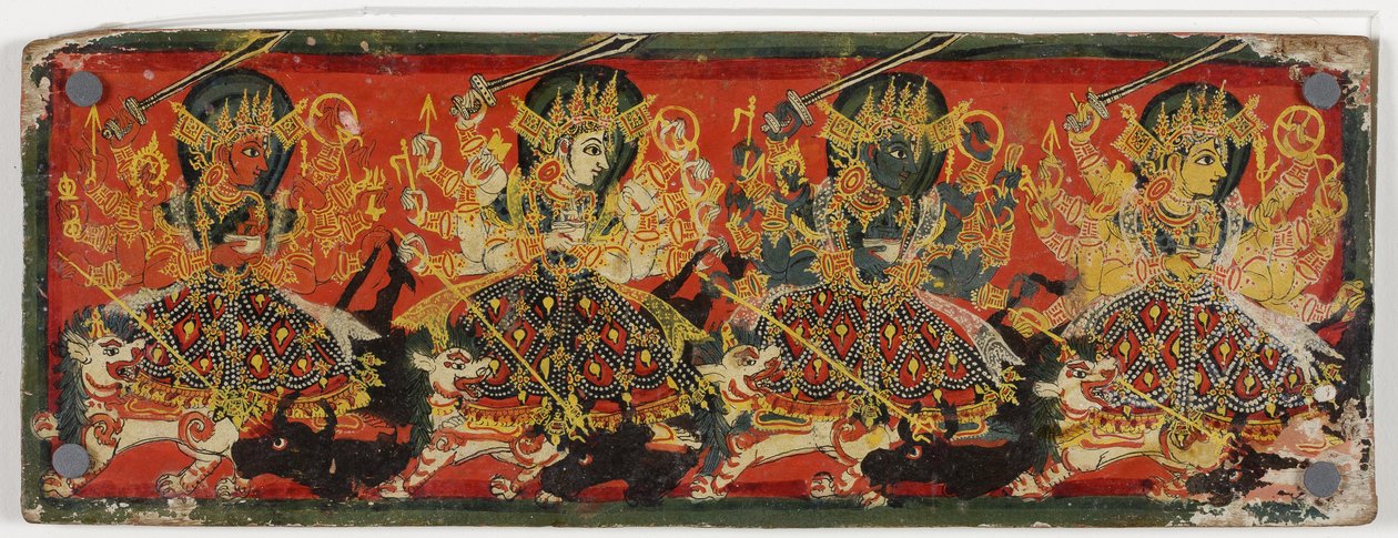 Ein Manuskriptdeckel, der Devi als die Acht Mütter darstellt von Nepalese School