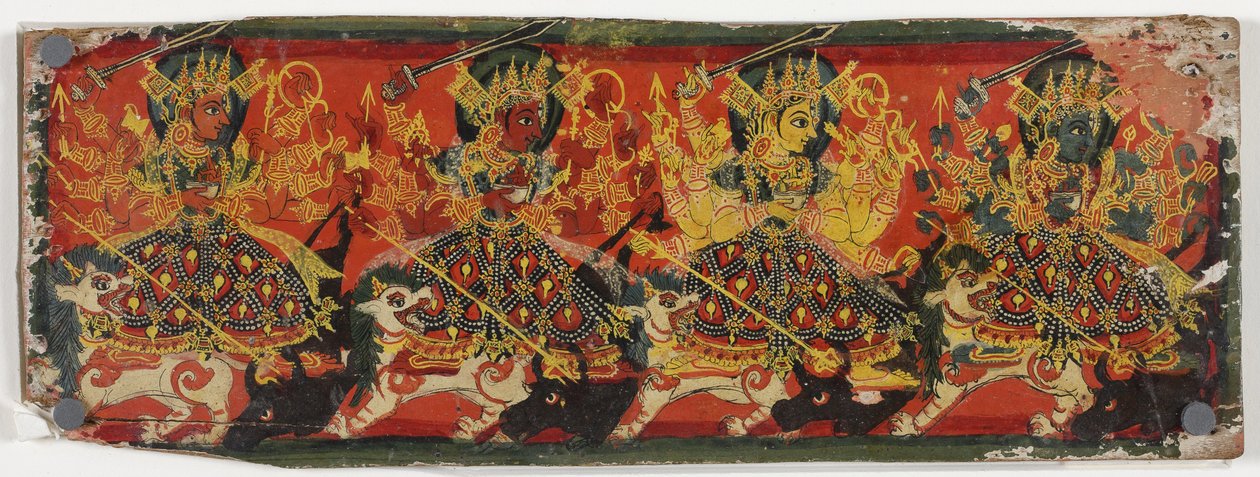 Ein Manuskriptdeckel, der Devi als die Acht Mütter darstellt von Nepalese School