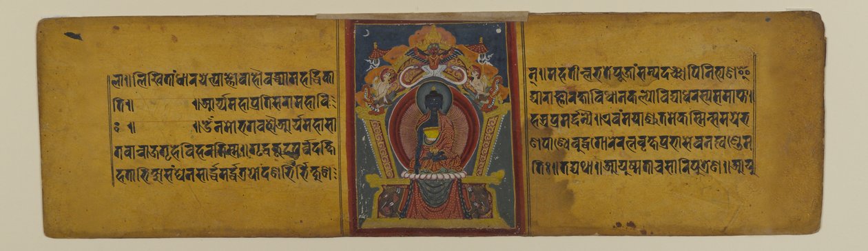 Seite aus einem buddhistischen Manuskript mit einer Illustration von Akshobhya, 16.-17. Jahrhundert von Nepalese School