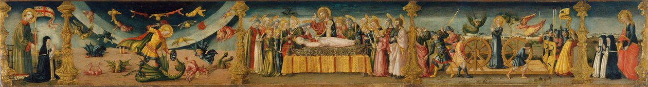 Heiliger Laurentius, Heiliger Michael und der Drache, die Dormitio Virginis und das Martyrium der Heiligen Katharina von Neri di Bicci