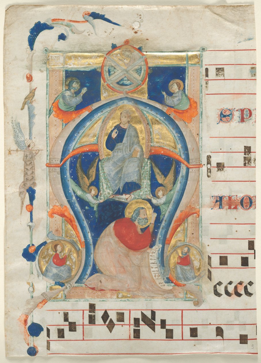Fragment eines Antiphonars mit historisierter Initiale A: Christus in Majestät, 1308 von Neri da Rimini