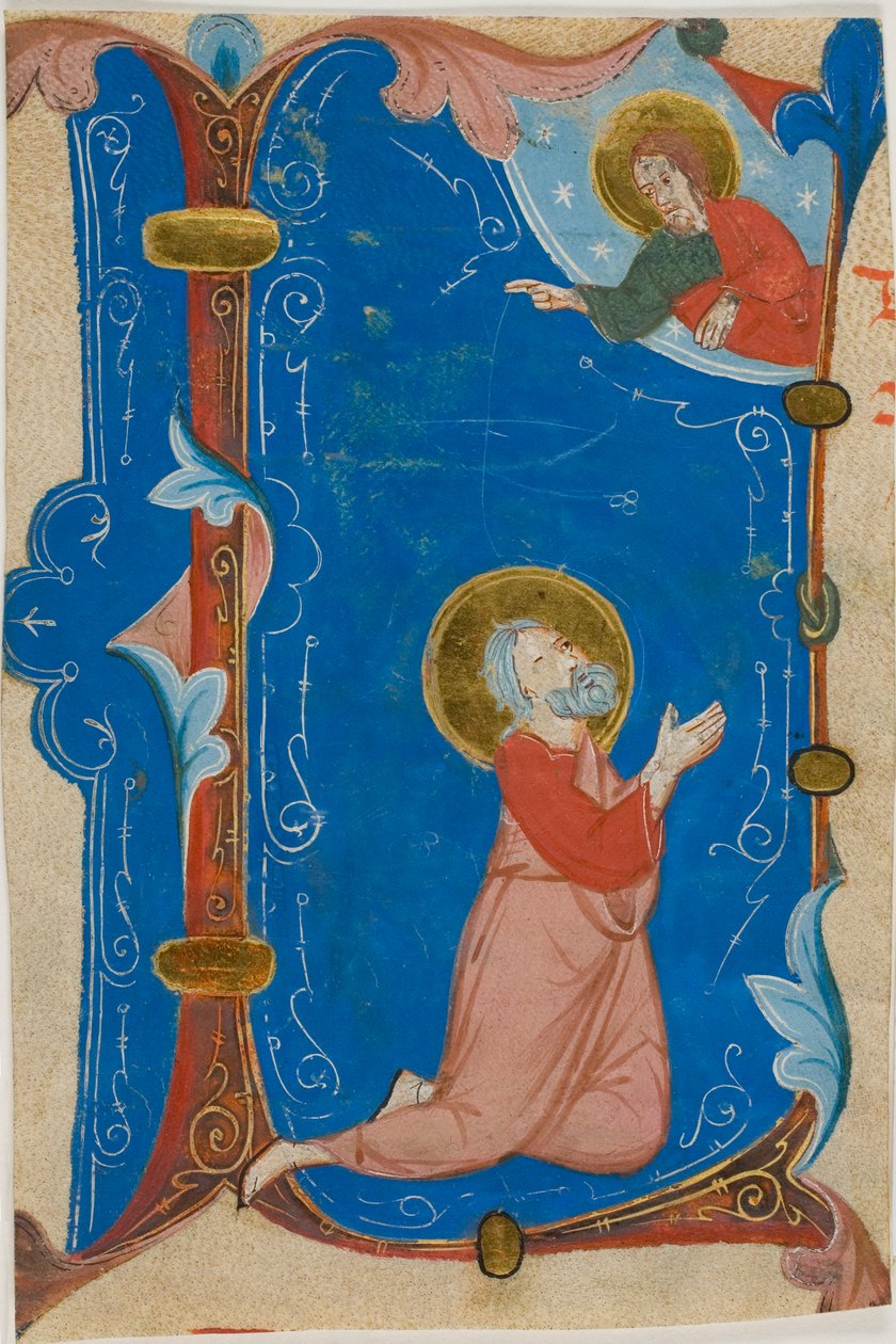 Betender Heiliger (Moses?) mit Christus in einer verzierten Initiale "L", aus einem Chorbuch von Neri da Rimini