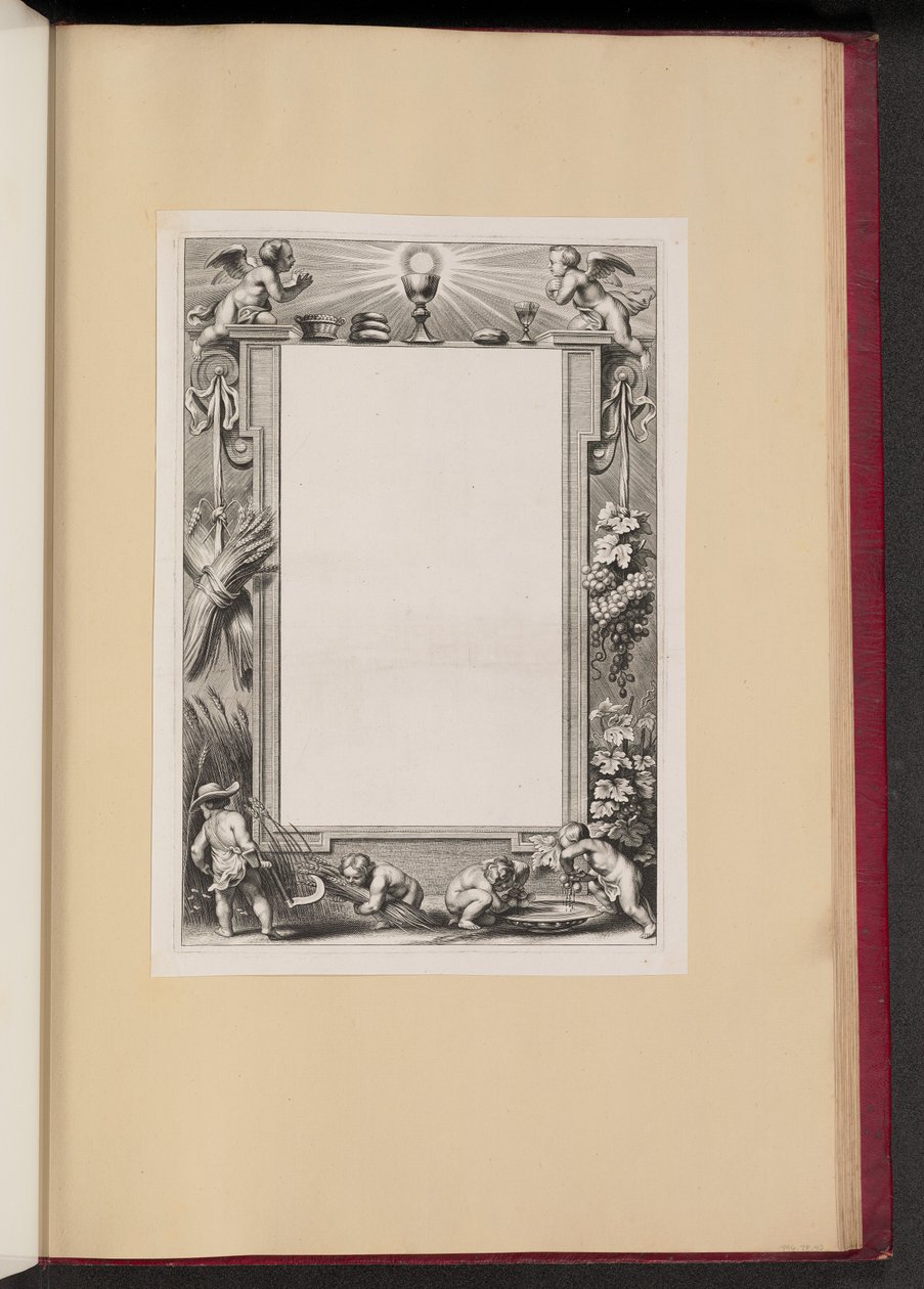 Randillustration mit Putti, die Opfergaben an Gott ernten von Netherlandish 17th Century