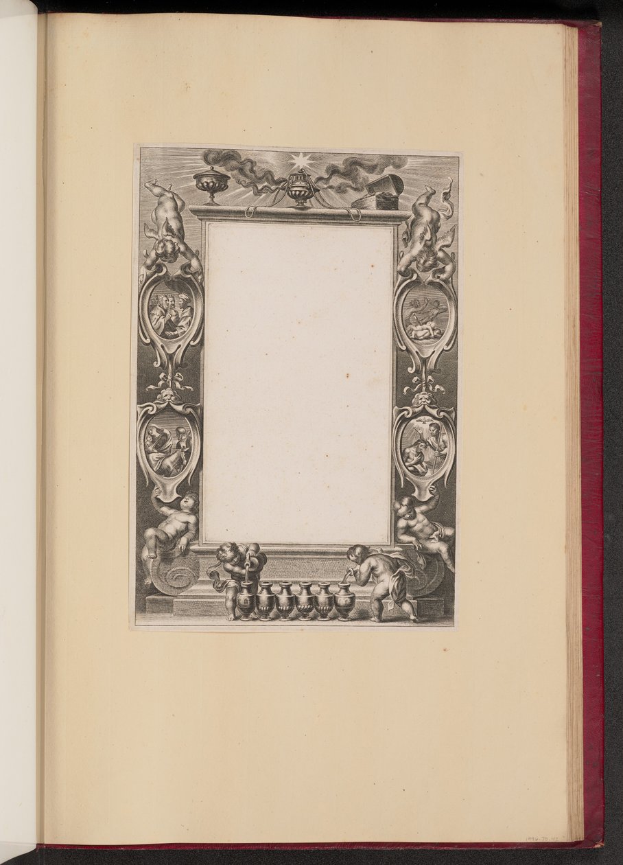 Randillustration mit Szenen aus dem Leben Christi und Putti, die Wein einschenken von Netherlandish 17th Century