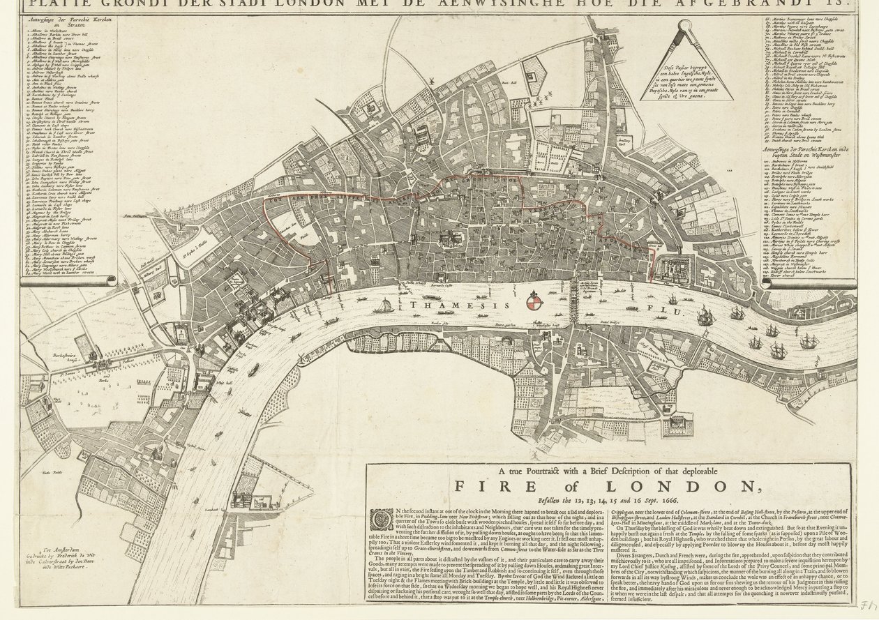 Ein wahres Porträt mit einer kurzen Beschreibung des beklagenswerten Feuers von London, das am 12. ausbrach von Netherlandish School