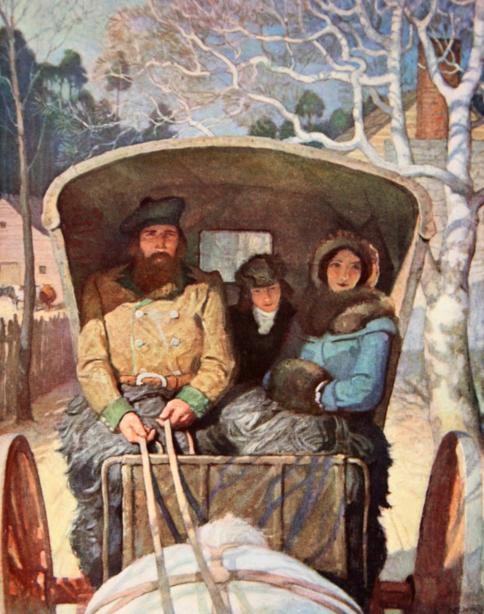 Die Familie Fraser warm angezogen in der Pferdekutsche von Newell Convers (after) Wyeth