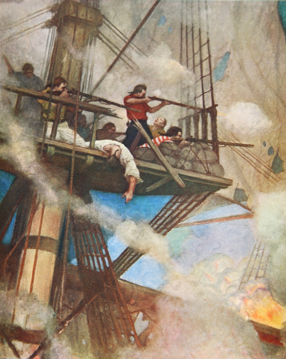 Der Kampf in den Feuerbergen gegen ein englisches Schiff von Newell Convers (after) Wyeth