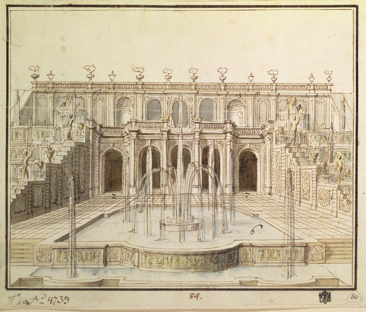 Die große Kaskade im unteren Park von Peterhof, 1720 von Niccolo Michetti