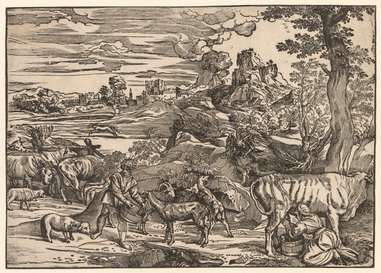 Landschaft mit einer Milchmagd, ca. 1525 von Niccolo Boldrini
