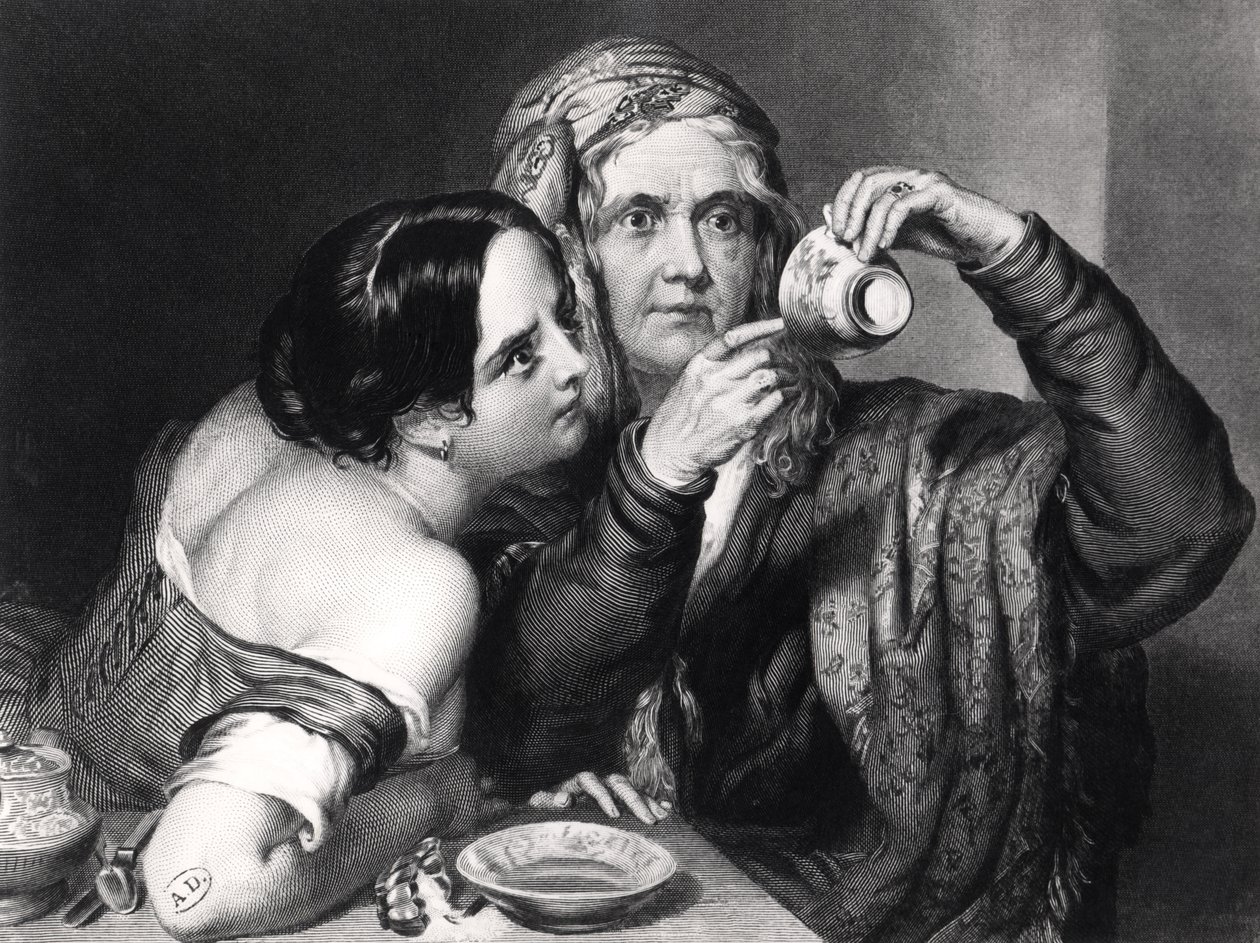 Die Zukunft aus dem Kaffeesatz lesen, gestochen von Charles William Sharpe (1818-99) von Nicholas Joseph Crowley