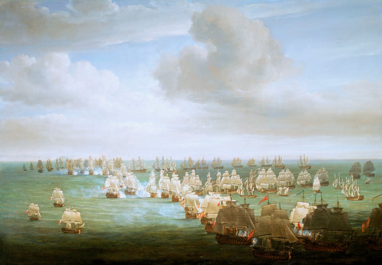 Die Schlacht von Trafalgar, 21. Oktober 1805, Beginn der Aktion, ca. 1808 (Öl auf Leinwand) von Nicholas Pocock