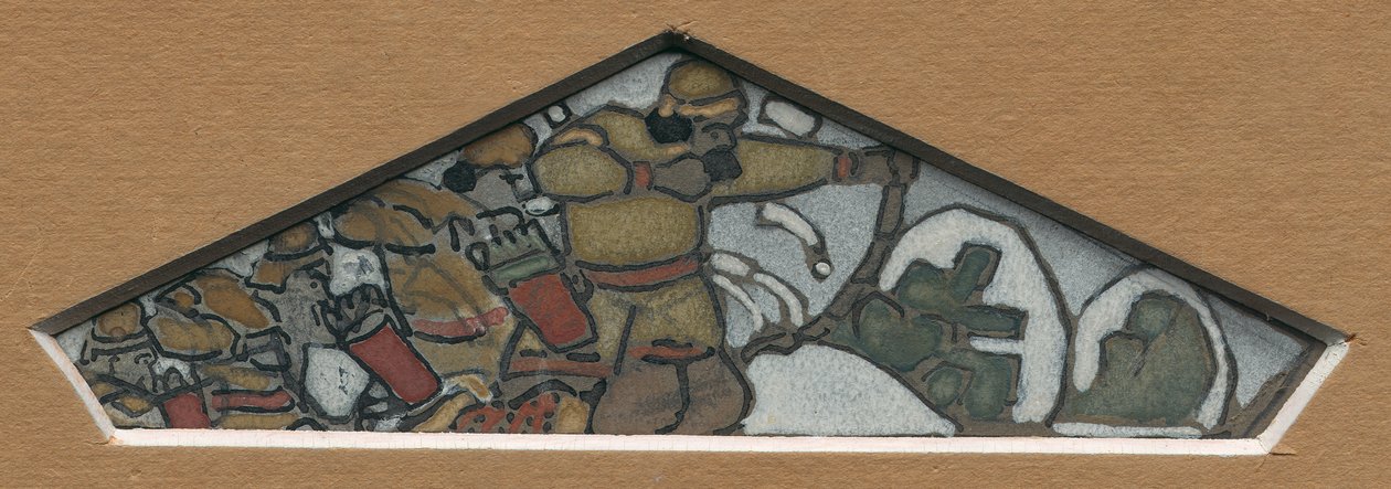 Skizze für die linke dreieckige Dekoration des Majolika-Frieses "Nordisches Leben", 1905 von Nicholas Roerich