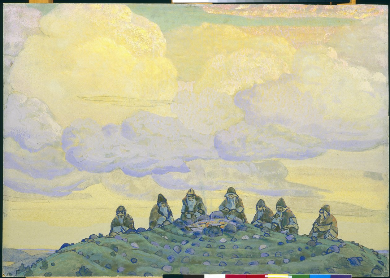 Das große Opfer: Dekor für das Ballett "Das Frühlingsopfer" von Igor Strawinsky, 1910 von Nicholas Roerich