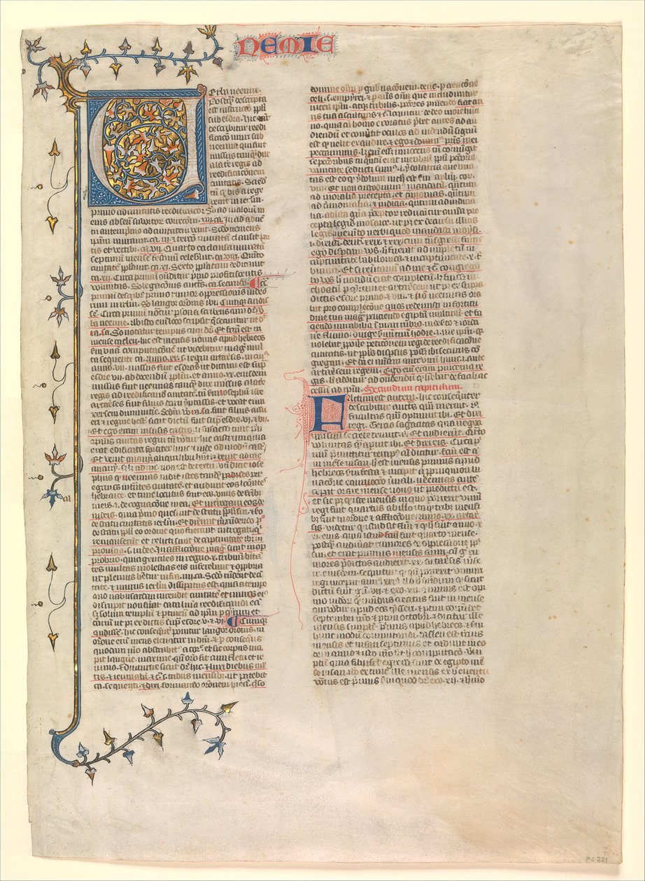 Initiale V aus dem Kommentar zu Nehemia von Nicholas of Lyra