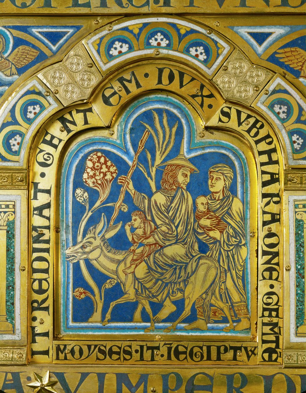Moses kehrt mit seiner Frau Zippora und zwei Söhnen nach Ägypten zurück von Nicholas of Verdun