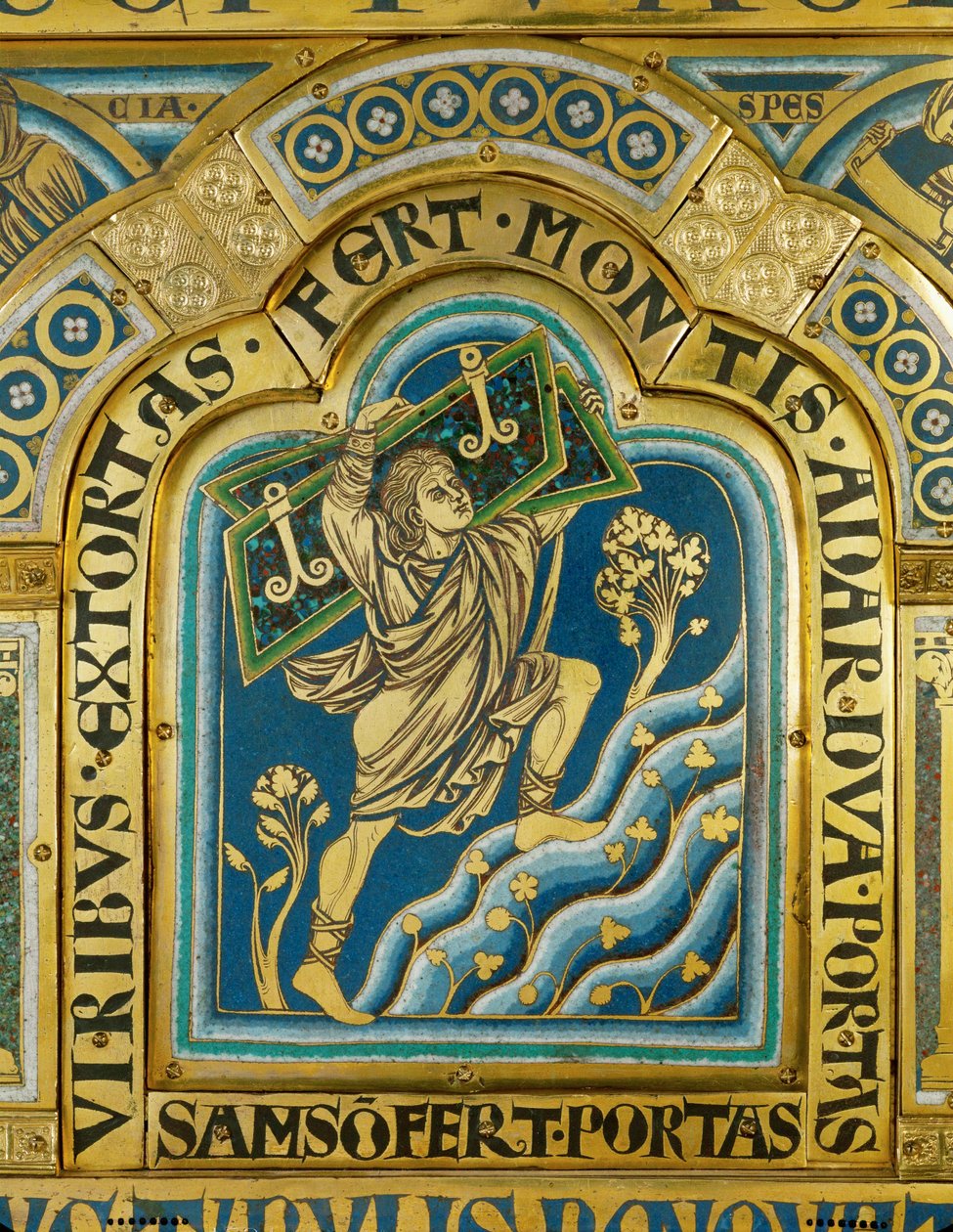 Samson trägt die Stadttore von Gaza davon, Verduner Altar von Nicholas of Verdun