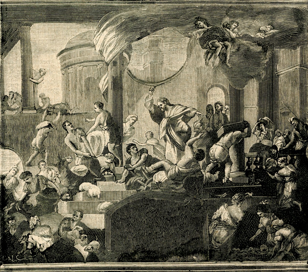 Jesus vertreibt die Händler aus dem Tempel, Öl auf Leinwand von Nicola Malinconico (1663-1721), Basilika von Sant
