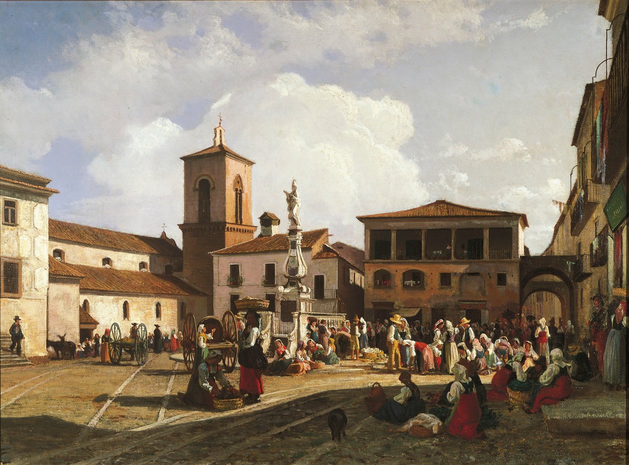 Benevento (Region Kampanien), Orsini-Platz mit dem Glockenturm der Kathedrale und dem Papst-Orsini-Brunnen von Nicola Palizzi