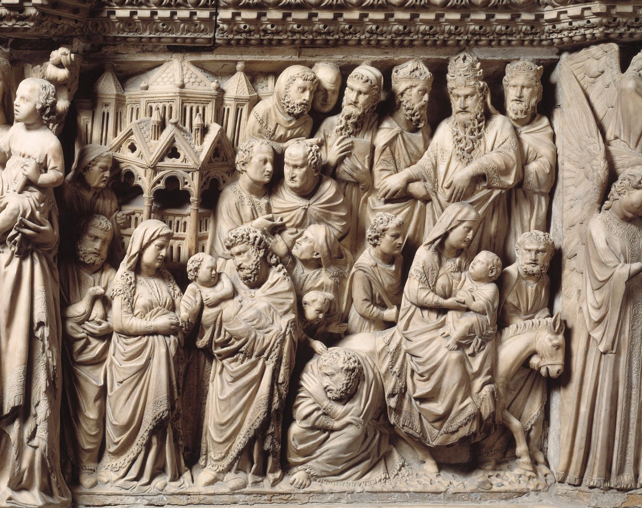Darstellung des Tempels und Flucht nach Ägypten (Detail) von Nicola Pisano
