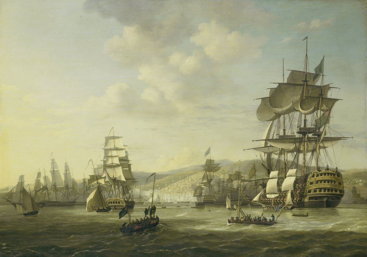 Die anglo-niederländische Flotte in der Bucht von Algier, die das Ultimatum zur Freilassung der christlichen Sklaven unterstützt, 26. August 1816 von Nicolaas Baur