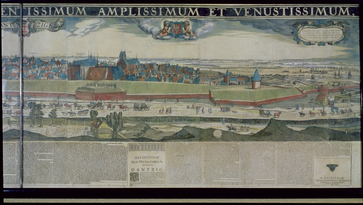 Panorama von Danzig von der Bischofshöhe, 1643 (Farbradierung auf Papier, verstärkt mit Leinwand) von Nicolaes Jansz Visscher