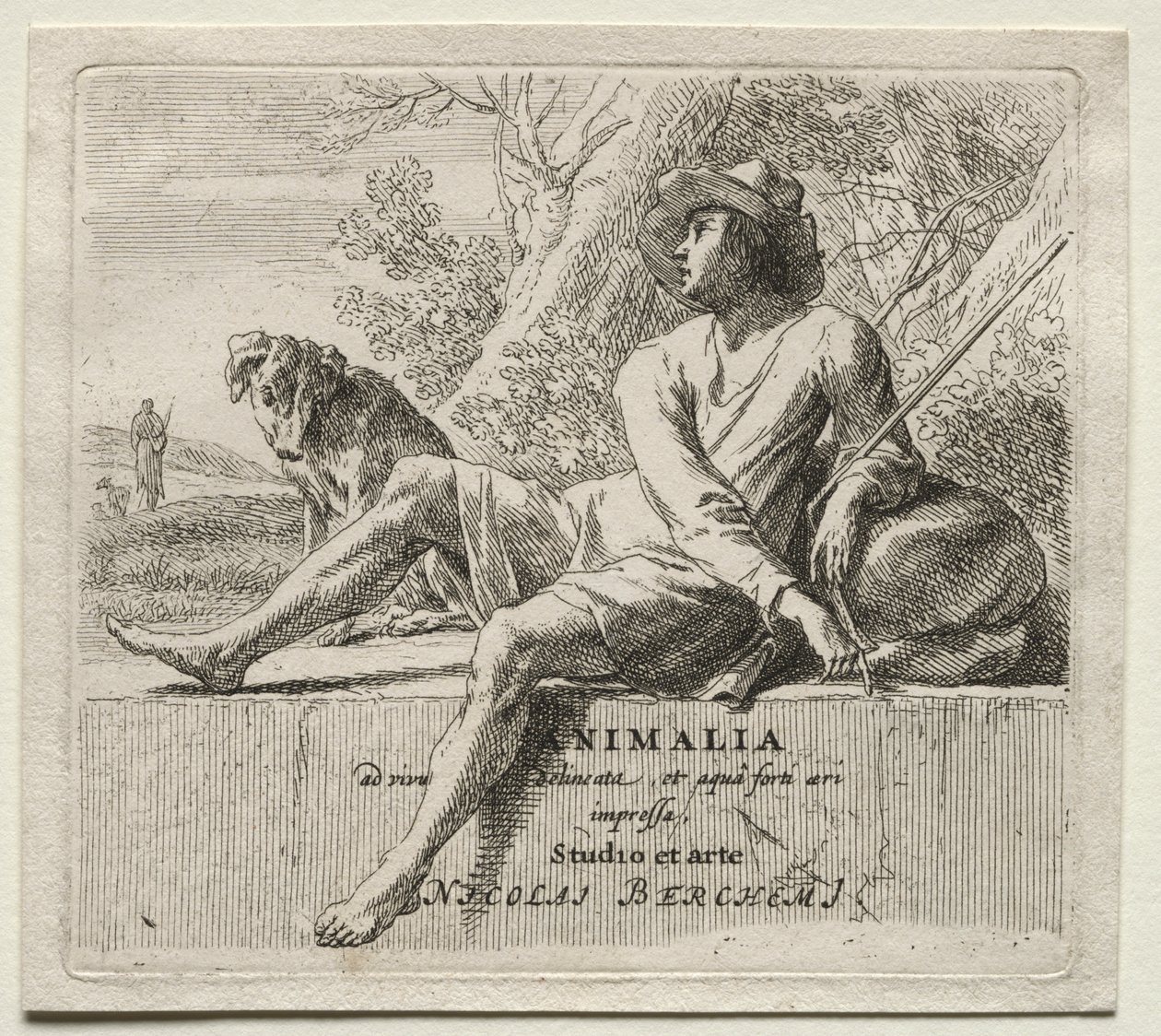 Animalia: Frontispiz, Schäfer und Hund von Nicolaes Berchem