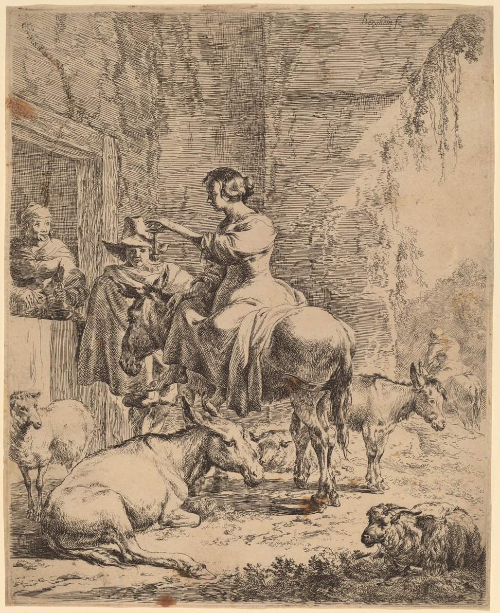 Die Rast vor dem Gasthaus von Nicolaes Berchem