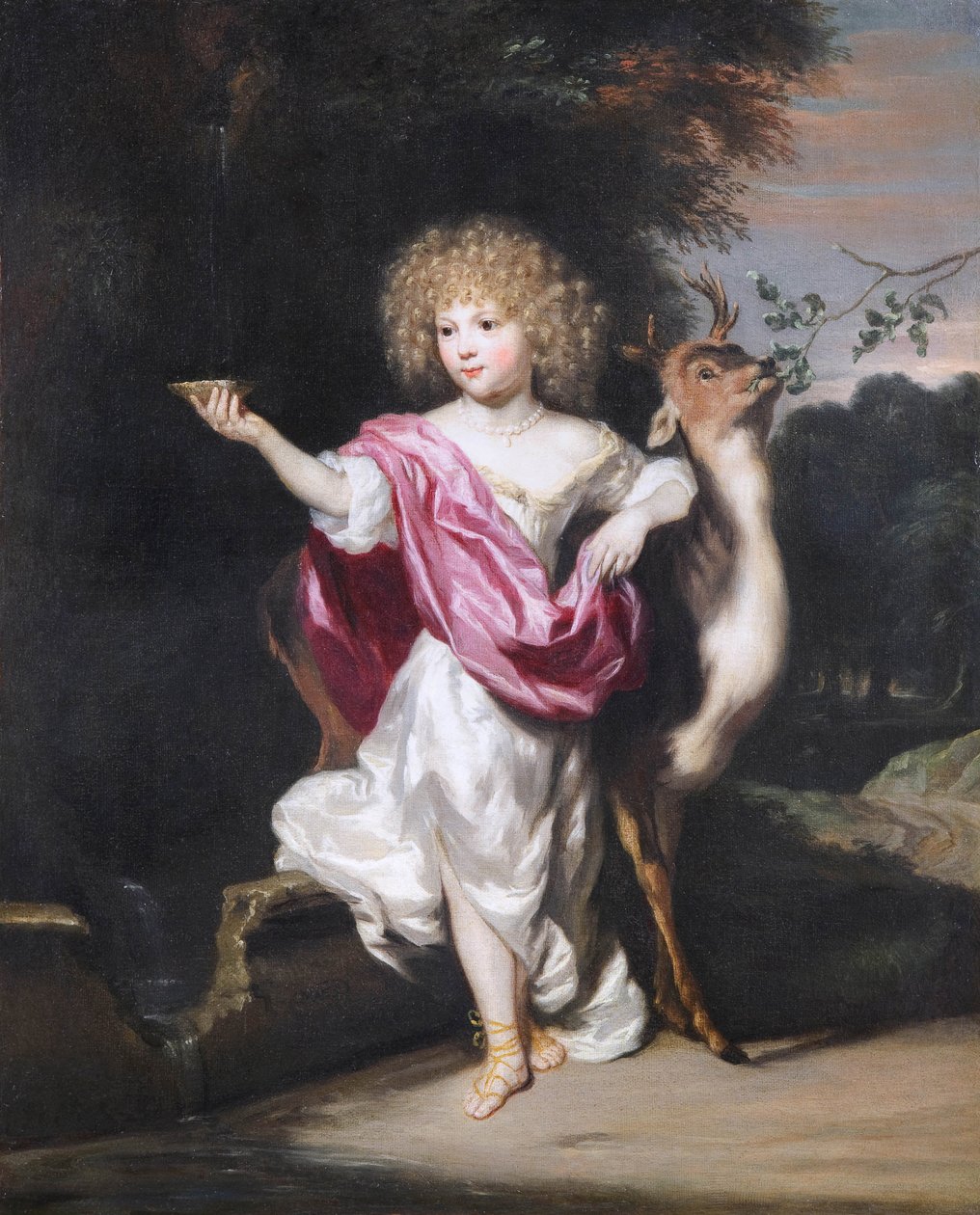 Porträt eines kleinen Mädchens mit einem Reh von Nicolaes Maes