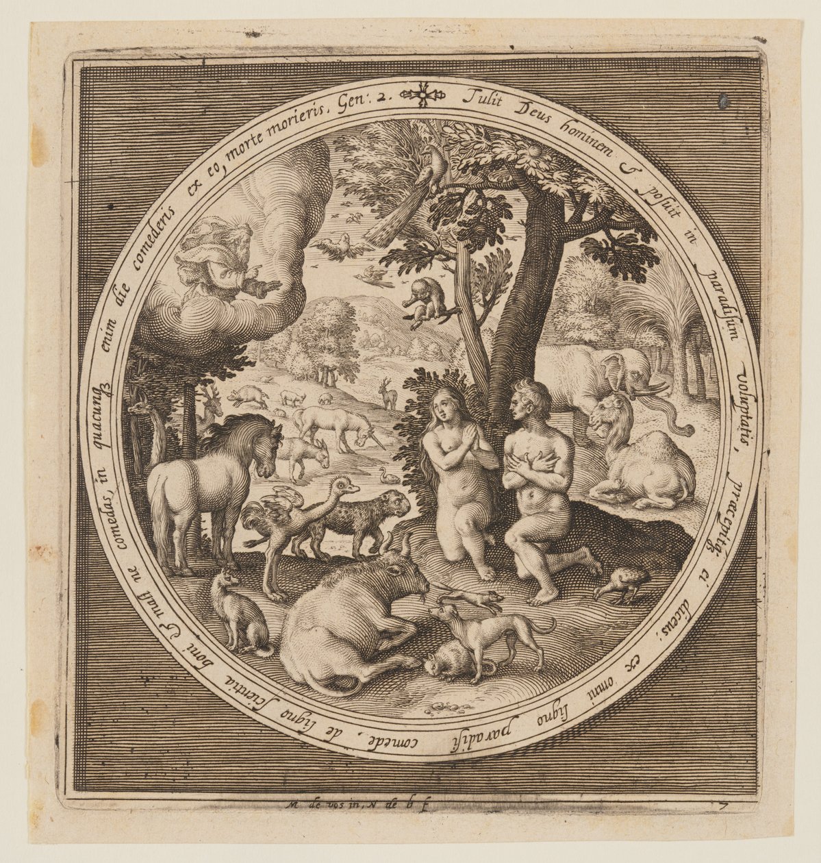 Adam und Eva im Paradies, aus Die Schöpfung bis zur Vertreibung aus dem Paradies von Nicolaes de Bruyn