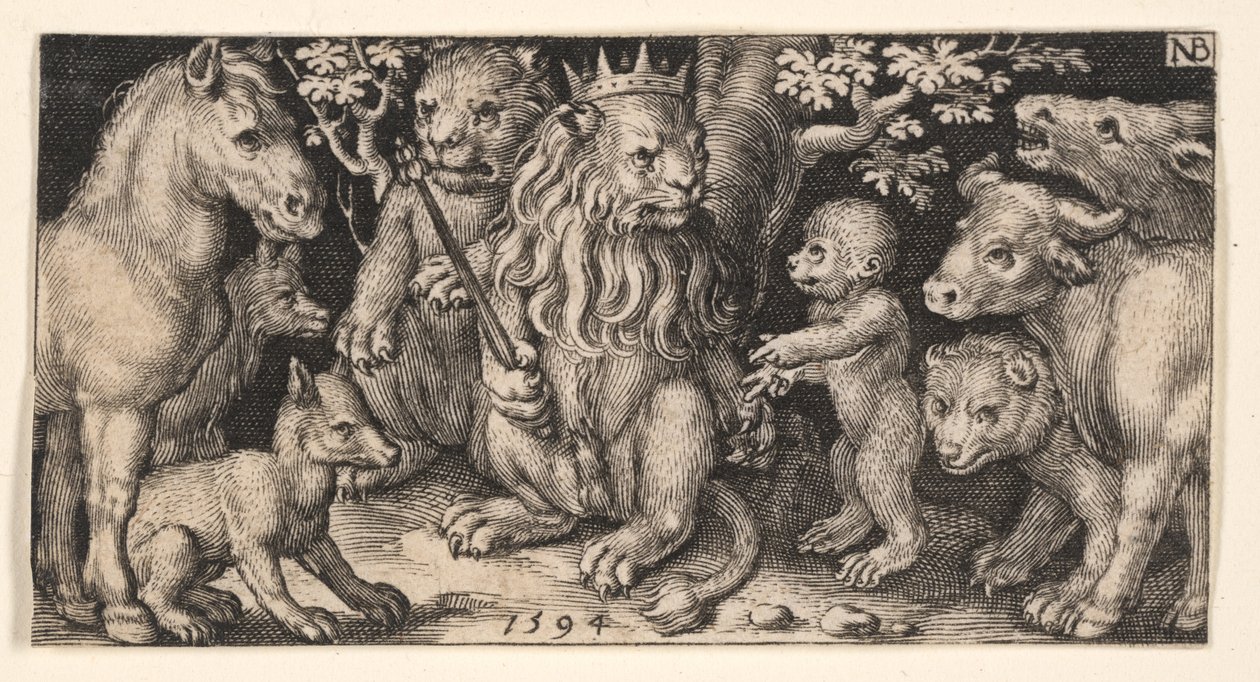 Gekrönter Löwe aus Kämpfenden Chimären und Szenen aus Äsops Fabeln von Nicolaes de Bruyn