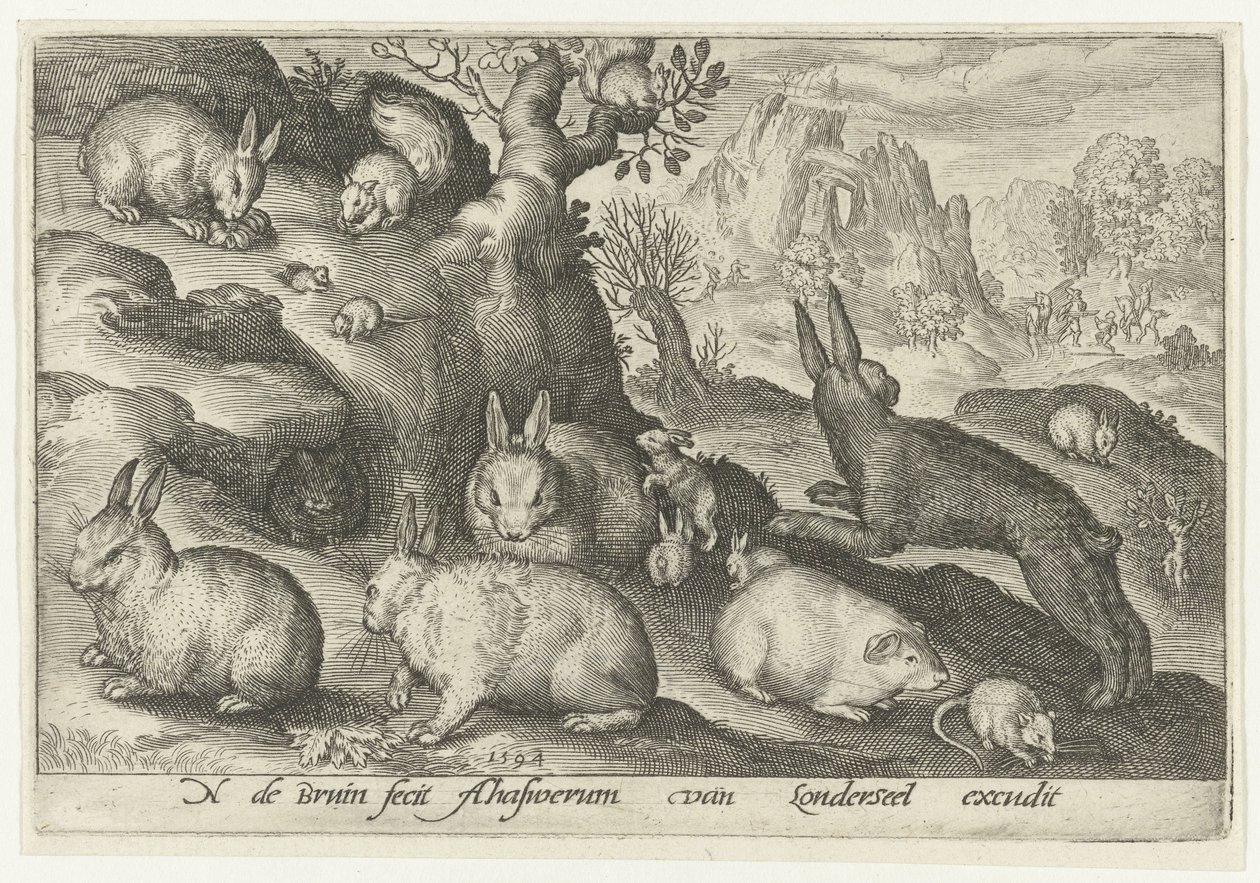 Kaninchen, Eichhörnchen, Meerschweinchen und Maus von Nicolaes de Bruyn