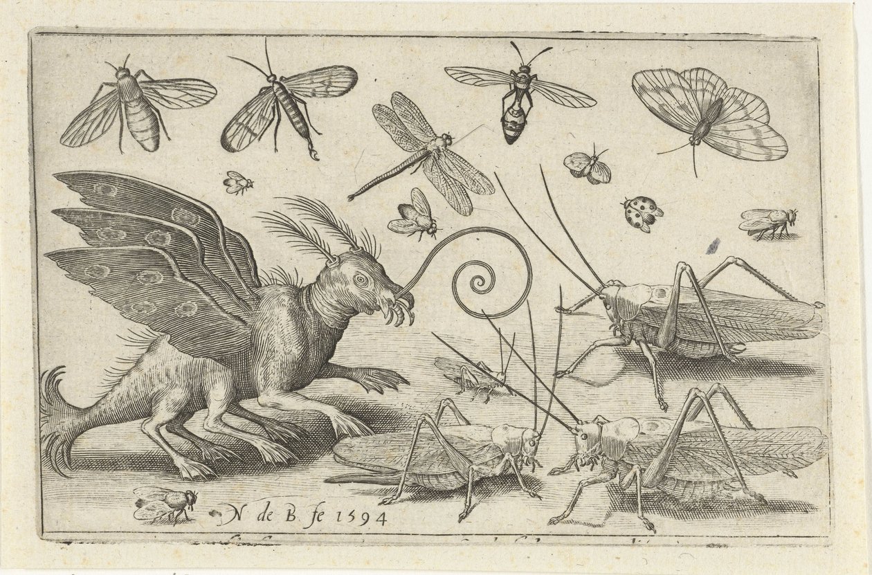 Heuschrecken und Fantasiewesen mit Flügeln und Schwimmhäuten von Nicolaes de Bruyn
