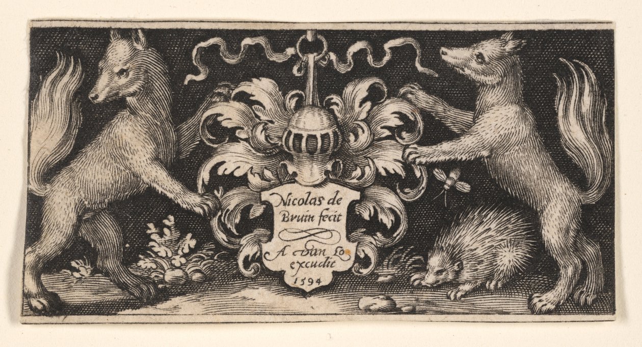 Titelblatt mit zwei Füchsen, aus Kämpfende Chimären und Szenen aus Äsops Fabeln von Nicolaes de Bruyn