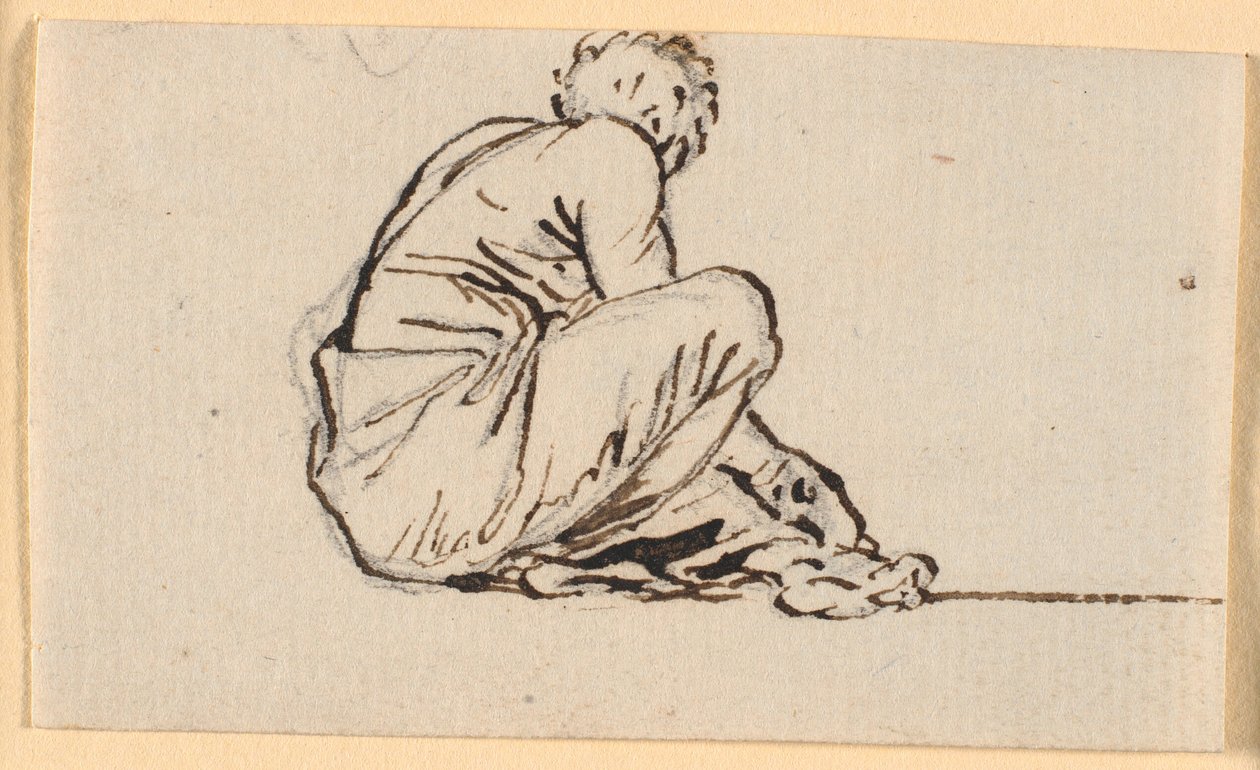 Ein Mann, der in der Hocke sitzt, von der Seite gesehen von Nicolai Abildgaard