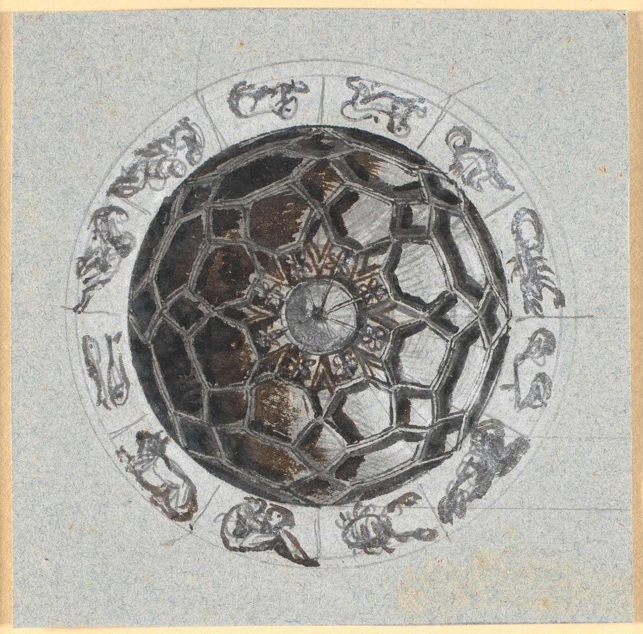 Entwurf für eine geometrische Dekoration einer Kuppel; umgeben von den Zeichen des Wendekreises von Nicolai Abildgaard
