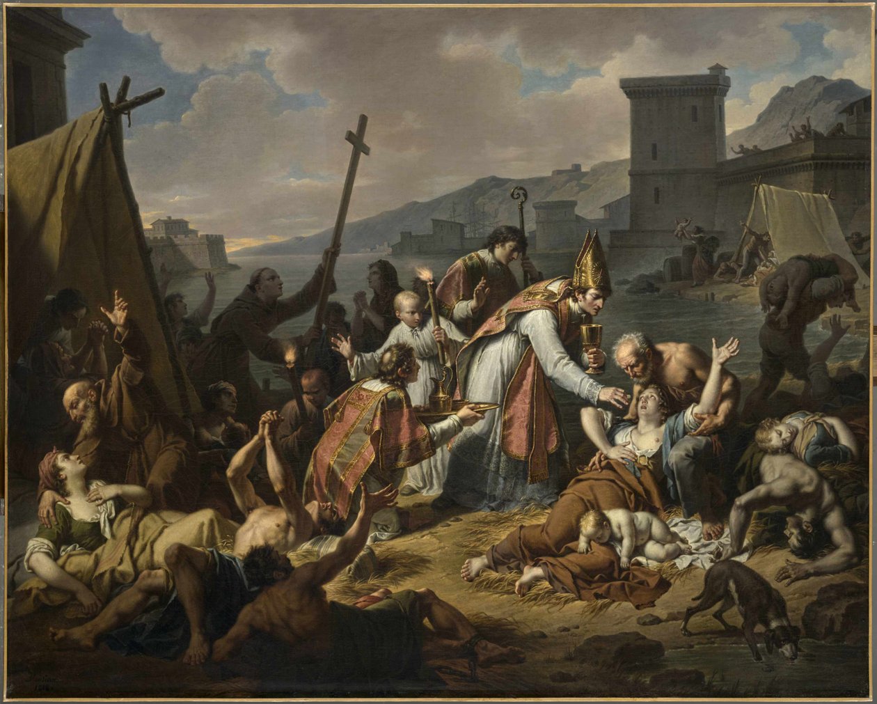 Die Hingabe von Monsignore de Belsunce während der Pest von Marseille, 1720, vor 1819 von Nicolas André Monsiaux