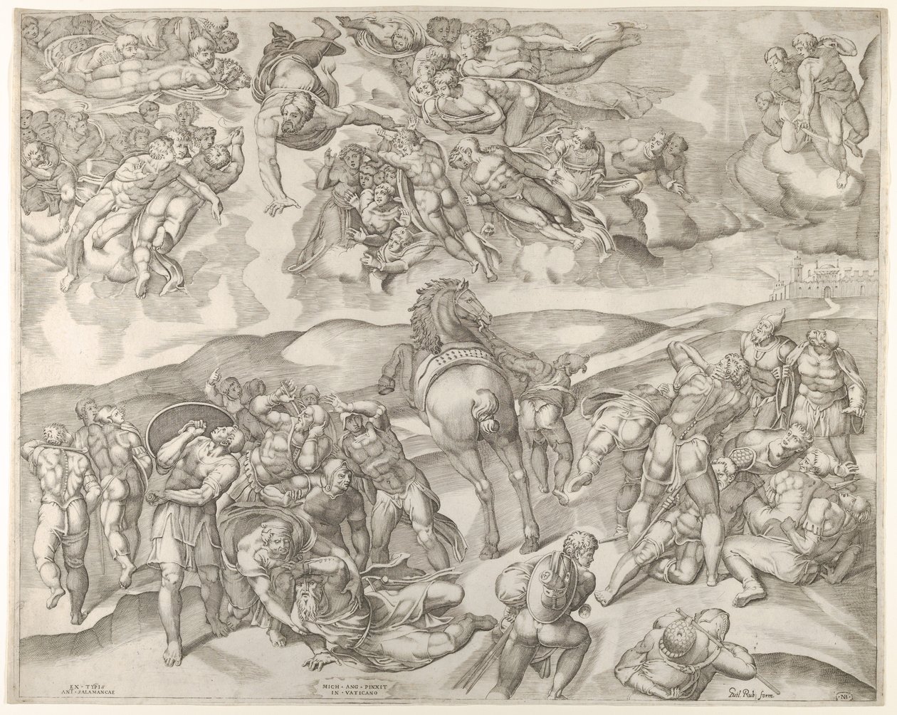 Bekehrung des Saulus, aus Michelangelos Fresko in der Paulinischen Kapelle im Vatikan, ca. 1545-60 von Nicolas Beatrizet