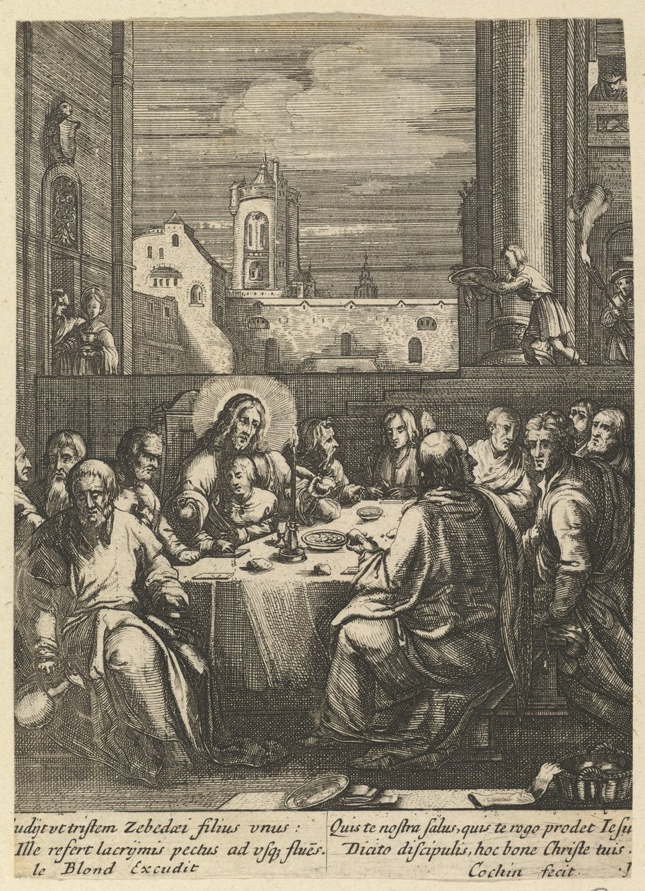 Das letzte Abendmahl, aus Die Passion Christi, Mitte des 17. Jahrhunderts von Nicolas Cochin