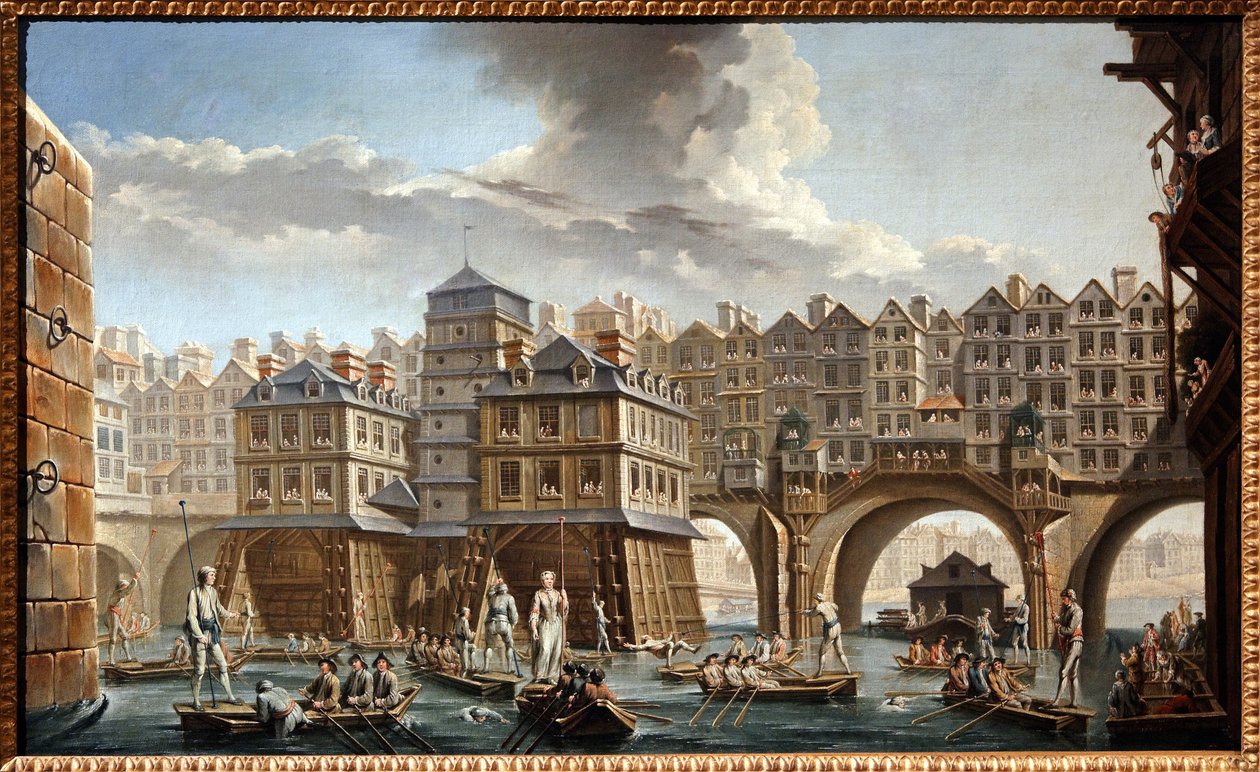 Das Turnier der Binnenschiffer, zwischen der Notre-Dame-Brücke und der Pont au Change von Nicolas and Jean Baptiste Raguenet