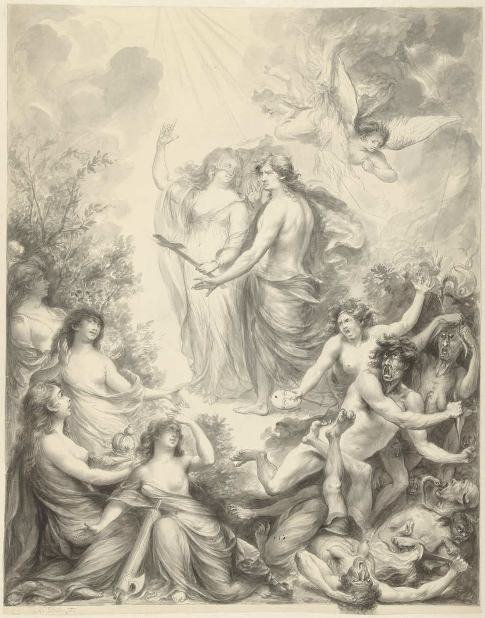 Allegorie, in der der Glaube einem Mann den richtigen Weg weist von Nicolas Joseph Delin
