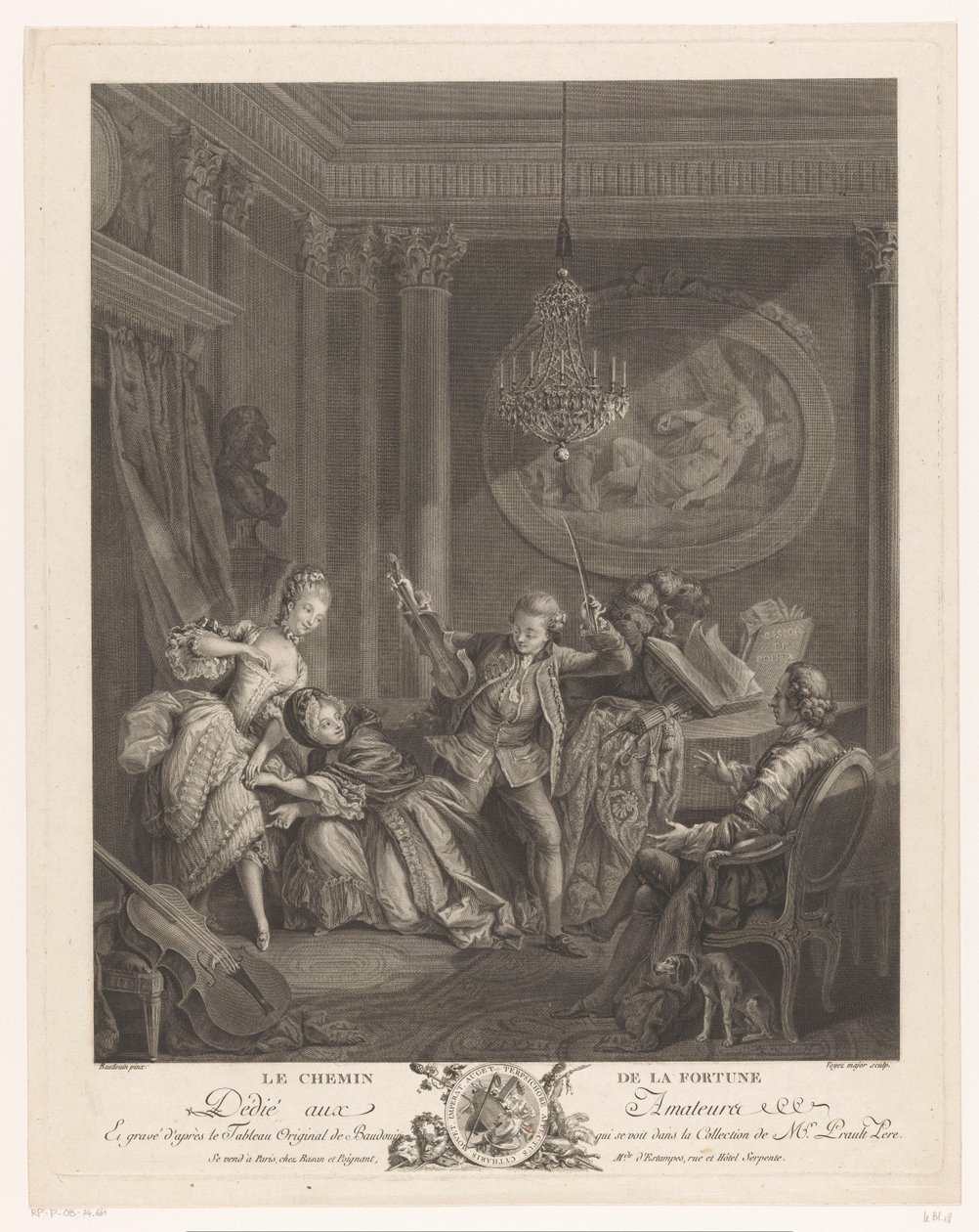 Ein Geiger und zwei junge Frauen in einem Interieur, ein sitzender Mann schaut zu von Nicolas Joseph Voyez
