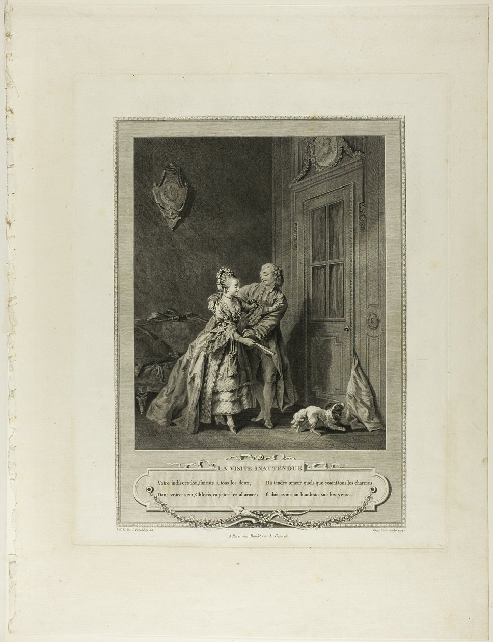 Unerwarteter Anruf, aus Monument du Costume Physique et Moral de la fin du Dix-huitième siècle von Nicolas Joseph Voyez