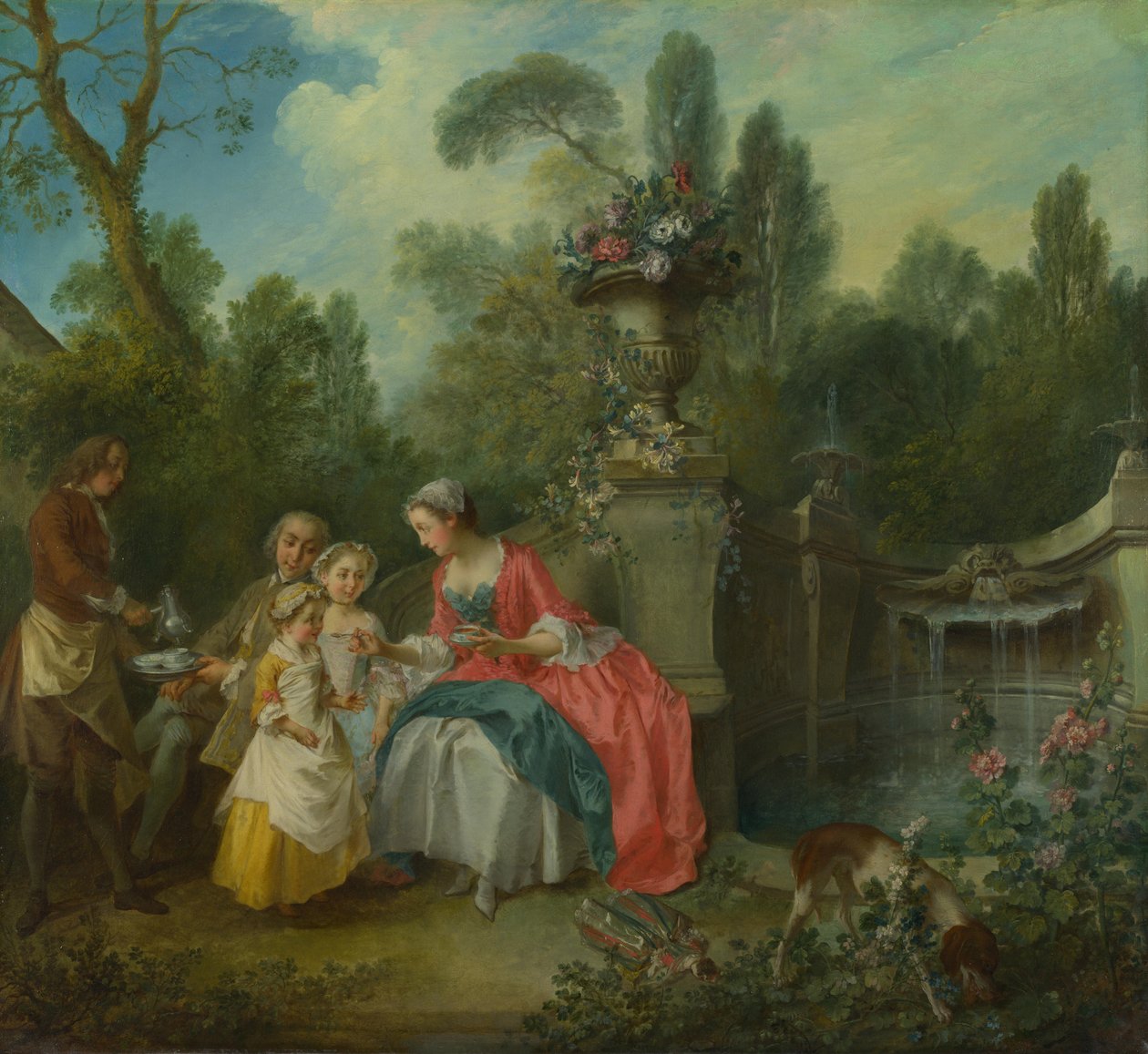 Eine Dame im Garten trinkt Kaffee mit einigen Kindern, ca. 1742 von Nicolas Lancret