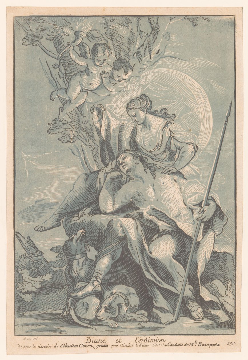 Diana und Endymion (Cabinet Crozat, Sammlung von Drucken nach den schönsten Gemälden und Zeichnungen in Frankreich) von Nicolas LeSueur