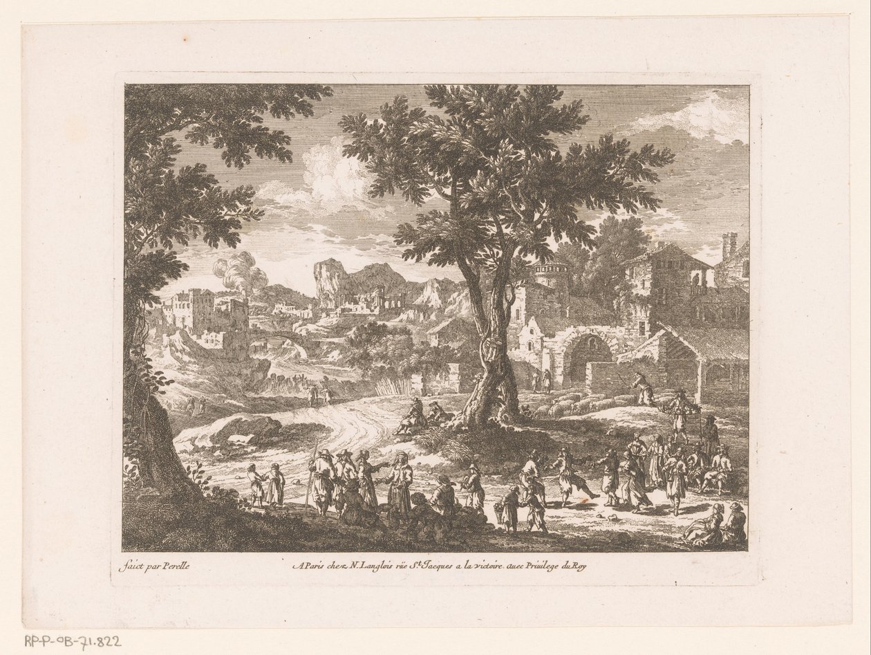Landschaft mit Gruppe tanzender und sprechender Menschen von Nicolas Perelle