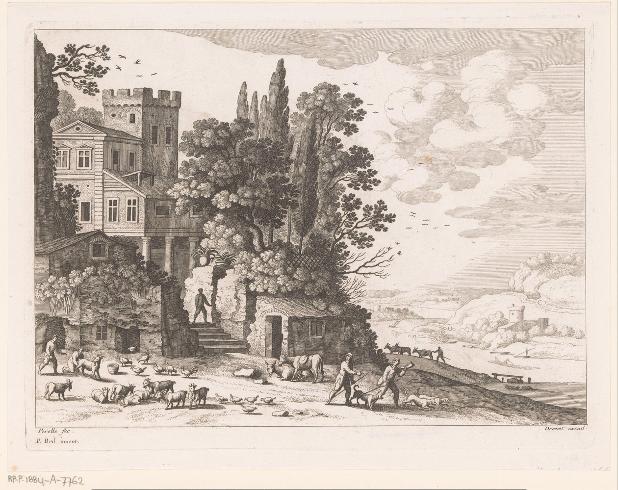 Landschaft mit Haus, Figuren und Vieh von Nicolas Perelle