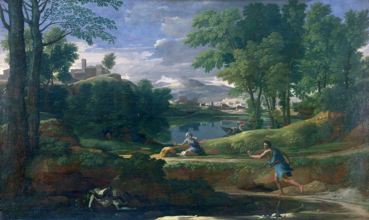 Landschaft mit einem von einer Schlange getöteten Mann, ca. 1648 von Nicolas Poussin