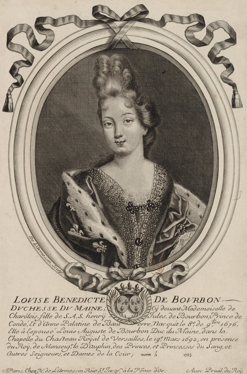Gravur von Louise Bénédicte de Bourbon (Herzogin von Maine), von Nicholas de Larmessin aus Paris um 1690 von Nicolas de Larmessin