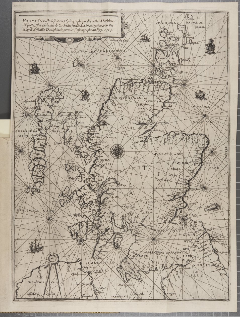 Karte, aus Die Navigation von König James V, Rund um Schottland, die Orkney-Inseln und die Hebriden oder Westlichen Inseln: Unter der Leitung des ausgezeichneten Piloten Alexander Lindsay von Nicolas de Nicolay